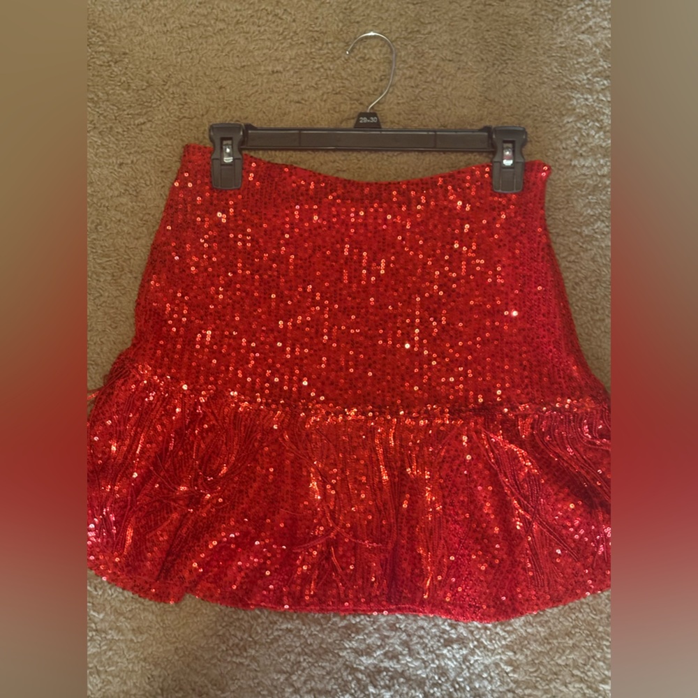 Main Strip Dazzling Red Sequin Mini Skirt